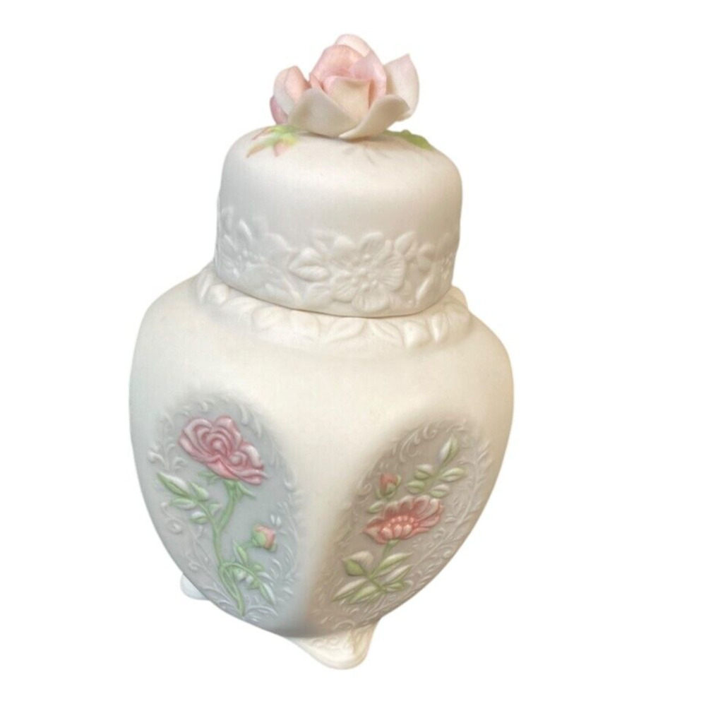 CYBIS Porcelain GINGER JAR Covered Urn USA Bisque Rose Flowers Signed